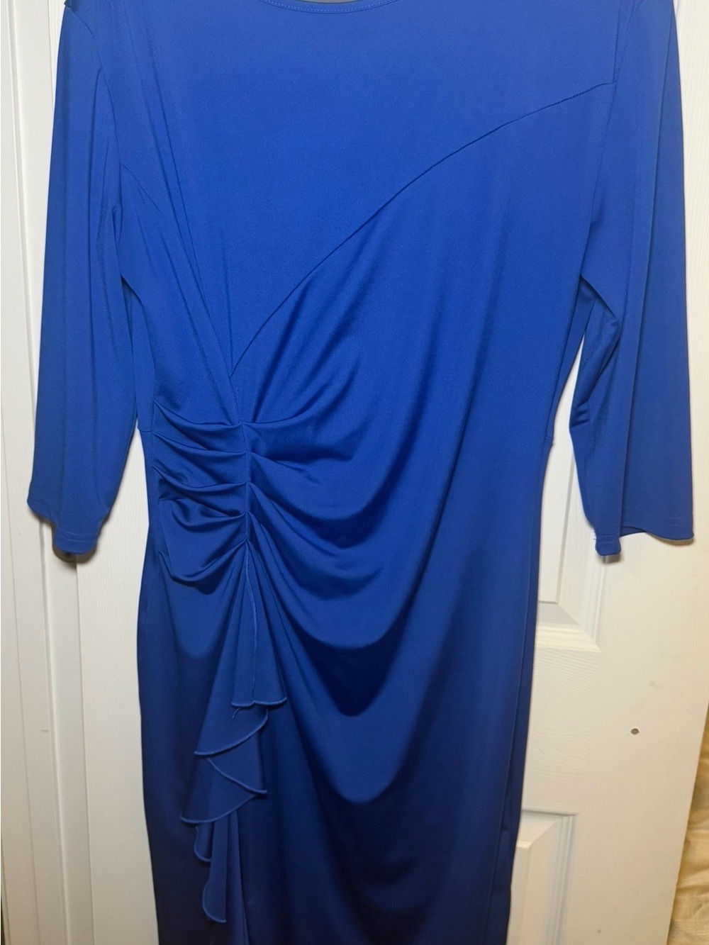 Royal Blue Ruched Long Sleeve Midi Dress